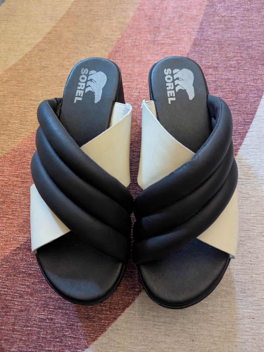 SOREL Cameron Flatform Puff Sandals Black & Sea Salt | Size 7.5